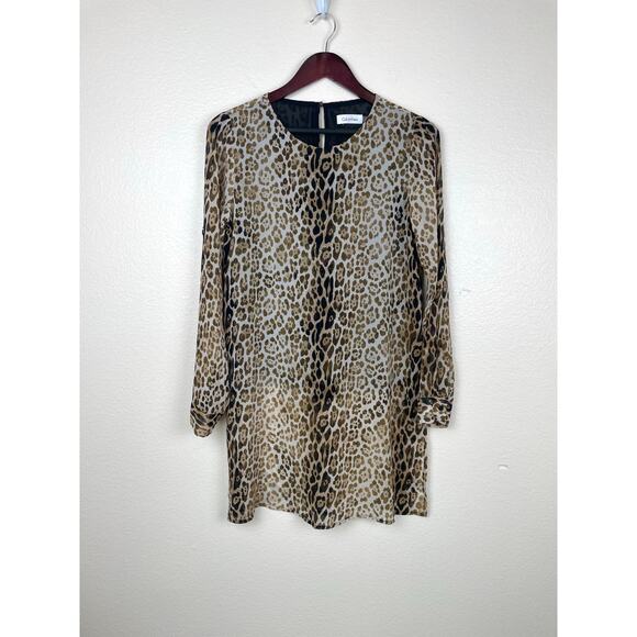 Calvin Klein Womens Dress Sz S 70s Mod Shift Leopard Go Go Boho Hippie Classic - Picture 2 of 9